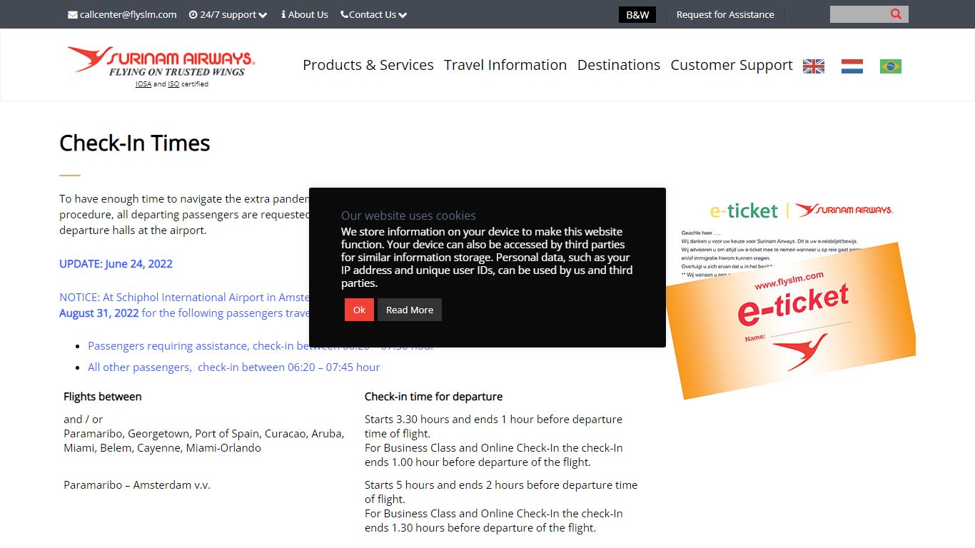 Check-In Times - Surinam Airways